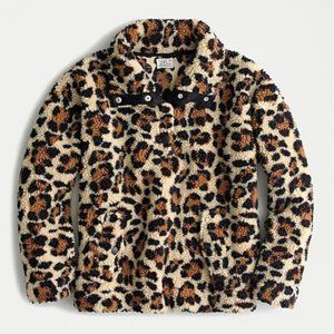 J.CREW Leopard Snap-Collar Sherpa Sweatshirt XXS